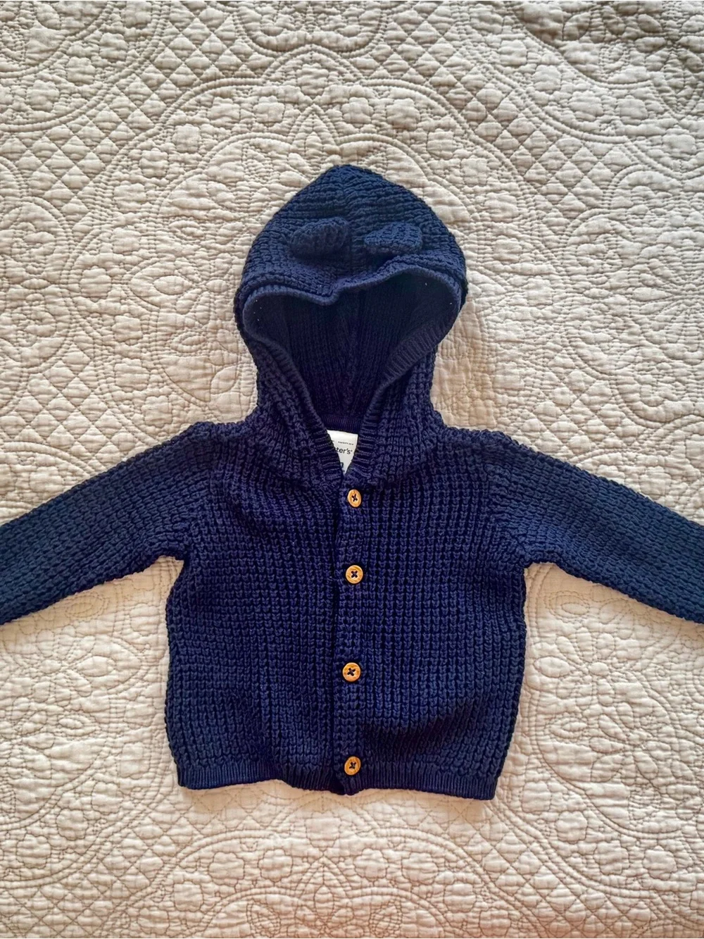 Carter's Navy Hooded Knit Cardigan with Wooden Buttons